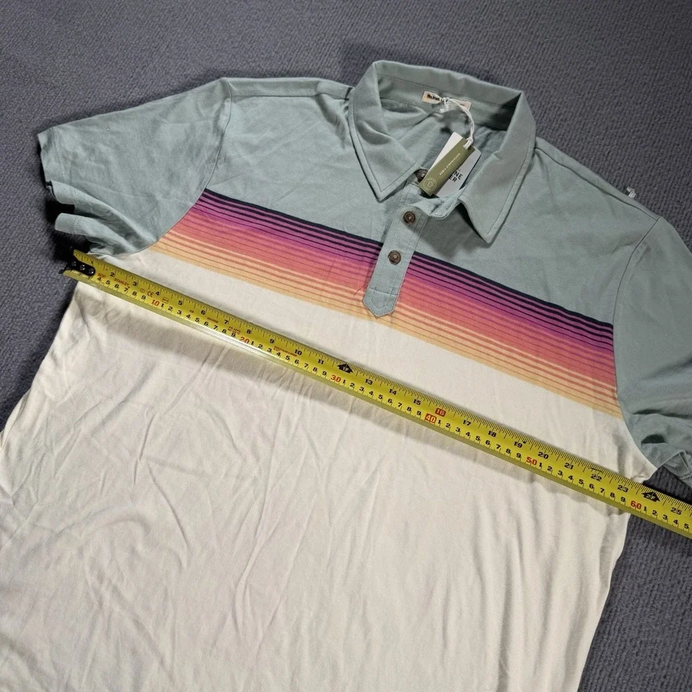 Marine Layer Polo Shirt Striped Grey Mist Short Sleeve Mens L/XL New - Picture 8 of 10